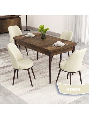 Canisa Nix Serisi Açılabilir 70X114 Barok Ahşap Desen Mutfak Masası Takımı ve 4 Sandalye