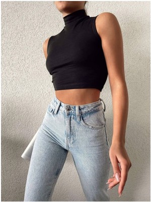 MST Dik Yaka Kolsuz Crop Bluz