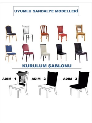 Güzelevim Tekstil Likralı Pitikare Desen Lastikli 6'lı Sandalye Kılıfı Sandalye Örtüsü  GZL0000240