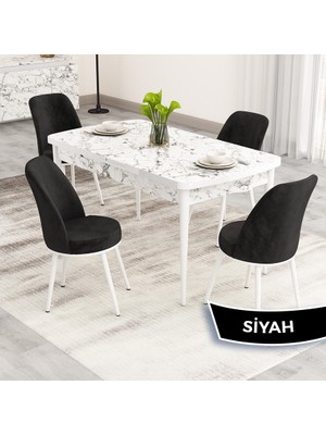 Canisa Nix Serisi Açılabilir 70X114 Beyaz Mermer Desen Mutfak Masası Takımı ve 4 Sandalye