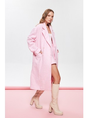 Quzu Kırçıllı Oversize Kaban Pembe