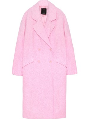 Quzu Kırçıllı Oversize Kaban Pembe