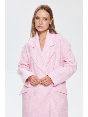 Quzu Kırçıllı Oversize Kaban Pembe