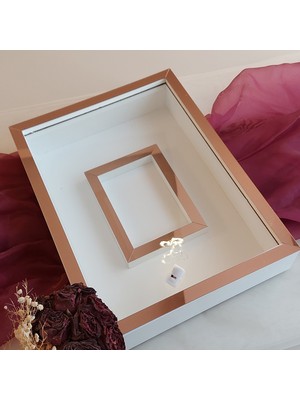 Verda Çerçeve Beyaz 30X40 cm Fotoğraf Bölümlü Yarı Rose Kaplamalı Ledli Isimsiz Gül Kutusu! Anı Çerçevesi