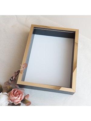 Verda Çerçeve Siyah 30X40 cm Fotoğraf Bölümsüz Yarı Gold Isimsiz Ledsiz Gül Saklama Kutusu