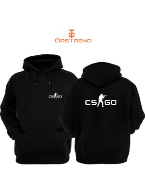 Ors Trend Cs Go Baskılı 3 Iplik Unisex Siyah Kapişonlu Sweatshirt