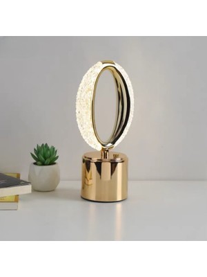 Dekoratif Kristal Şarjlı Oval Masa Lambası, Gold LED Abajur, Dokunmatik 3 Renk Modu