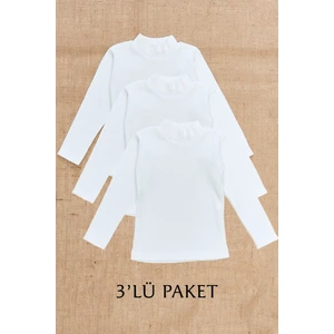 BDZ Deri 3 Lü  Pamuklu Ligrali Yarım Balıkçı Yaka Beyaz Badi