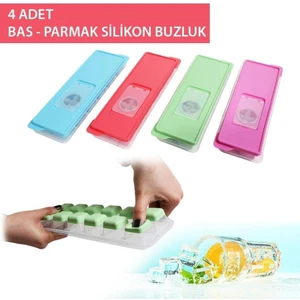 EKS Ticaret Gondol Yapışmaz Silikon Bas Çıkar Buzluk Küp Şekilli Buz Kalıbı 4 Adet Renkli