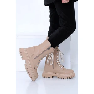 Lady Classy Kız Çocuk Bej Yanı Fermuar Detaylı Bağcıklı ve Fermuarlı Bot BOOT00039