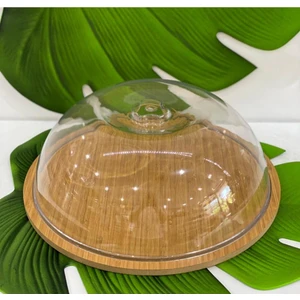 Morza Home Ahşap Stand Akrilik Kap Büyük Kek Fanus Stand 31,5/Kap 30 cm