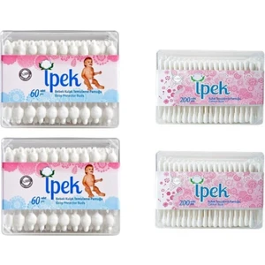 Ipek Bebek Kulak Çöp 60 Lı x 2 Adet+ 200 Lü Kulak Çöp 2 Adet