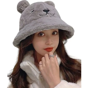 Kadın Sevimli Ayı Kulak Peluş Bucket Şapka