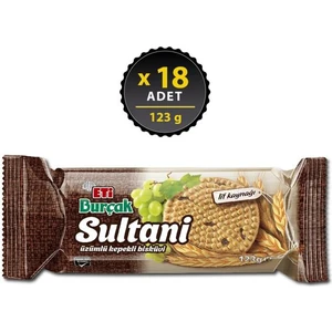 Burçak Sultani Üzümlü Kepekli Bisküvi 123 G x 18  Adet