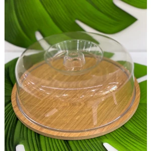 Ahşap Stand Akrilik Kap Orta Boy Kek Fanus(Stand 26/kap 24CM)