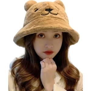 Kadın Sevimli Ayı Kulak Peluş Bucket Şapka
