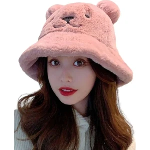 Kadın Sevimli Ayı Kulak Peluş Bucket Şapka