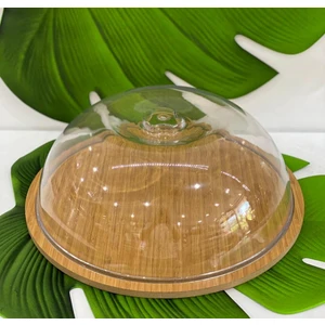 Ahşap Stand Akrilik Kap Büyük Kek Fanus (Stand 31.5/kap 30CM)