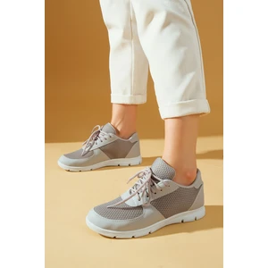 Pembe Potin Yeni Sezon Fileli Bağcıklı Rahat Taban Kadın Sneakers A1971-23