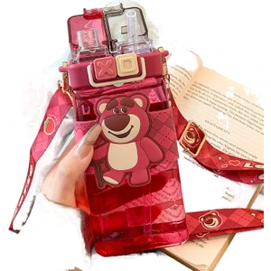 CC Stores Sanrio Çilek Ayı Çocuk Su Bardağı Yaz Yüksek Değerli Sevimli Hasır Bardak Net Kırmızı Öğrenci Taşınabilir Plastik Bardak (Yurt Dışından)