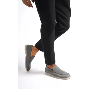 Hakiki Deri -MBKRY22103GR Gri Nubuk Erkek Loafer