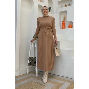 Bym Fashion 22204 Triko Elbise Taba
