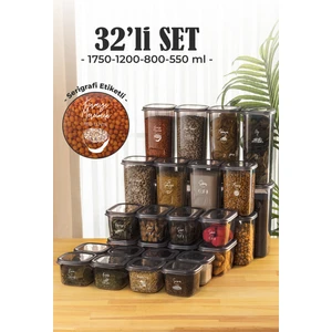 32'li Peggy Saklama Kabı Seti 8x(1,75 1,2 0,55 0,8 lt) Serigrafi Etiketli