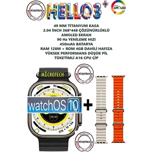 Hello Watch 3+ Plus Watch 9 Ultra 2 (Son Seri Yeni Üretim 3 Kordonlu)