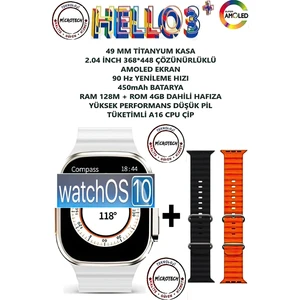 Hello Watch 3+ Plus Watch 9 Ultra 2 (Son Seri Yeni Üretim 3 Kordonlu)