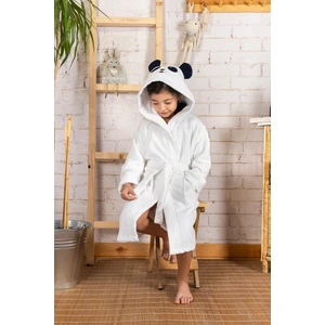 Kapşonlu Pamuklu Havlu Yumuşacık Kız-erkek Çocuk Bornozu beyaz / Panda