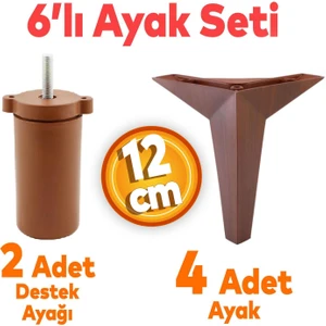 6'lı Set Mobilya Tv Ünitesi Çekyat Koltuk Kanepe Destek Ayağı 12 Cm Kahve Ahşap Desen Baza Ayakları