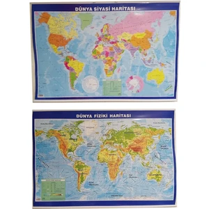 LRS Store Dünya Haritası Siyasi ve Fiziki Çift Taraflı Çıtalı 70X100 cm Eğitici Harita