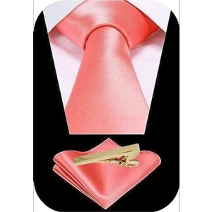 Erkek Saten Kravat Mendil ve Gold Çelik Kravat Iğne Set