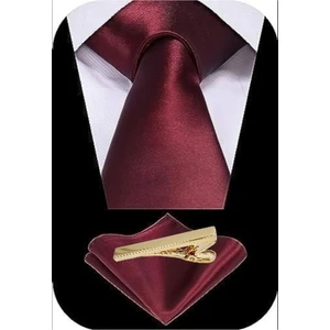 Erkek Saten Kravat Mendil ve Gold Çelik Kravat Iğne Set