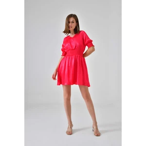 Pembe Reglan Kol Cepli Gipeli Mini Elbise