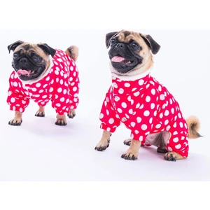 Dots Fuşya Peluşlu Su Geçirmez Küçük Irk Köpek Yağmurluk Tulum