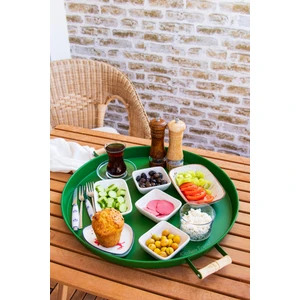 Kitchen Trend Metal Yeşil Ahşap Kulplu Yuvarlak Tepsi 45 cm