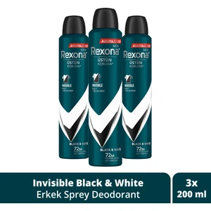 Men Erkek Sprey Deodorant Invisible Black & White 72 Saat Kesintisiz Üstün Koruma 200 Mlx3