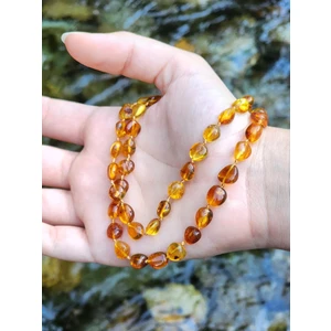 Kehribar Sarayı Damla Kehribar Karamel Renk Yetişkin Kolye Barok Unisex