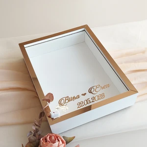 Verda Çerçeve Beyaz 30X40 cm Fotoğraf Bölümsüz Yarı Bronz Isimli Ledli Gül Saklama Kutusu