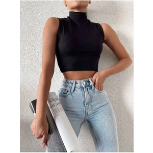 Dik Yaka Kolsuz Crop Bluz