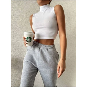 Dik Yaka Kolsuz Crop Bluz