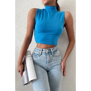 Dik Yaka Kolsuz Crop Bluz