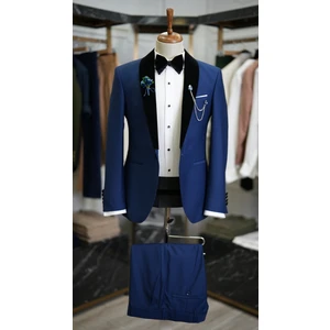 Erkek Kuşaklı Smokin Damatlık Kadife Şal Yaka Italyan Kesim Slim Fit Ceket Kuşak Pantolon Papyon