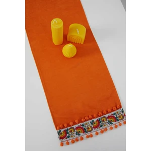 Aisha's Design Çiçek Motifli ve Ponponlu Runner 90 x 30,R-64K