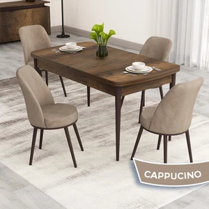 Nix Serisi Açılabilir 70X114 Barok Ahşap Desen Mutfak Masası Takımı ve 4 Sandalye