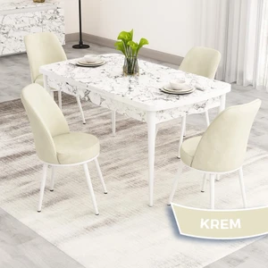 Nix Serisi Açılabilir 70X114 Beyaz Mermer Desen Mutfak Masası Takımı ve 4 Sandalye
