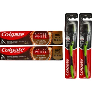 Optic White Kahve, Çay Ve Tütün Kullanıcıları Için Süper Clean Black Orta Diş Fırçası + Macun 125 Ml