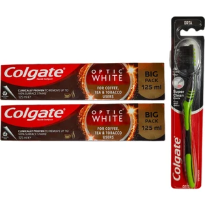 Optic White Kahve, Çay Ve Tütün Kullanıcıları Için Süper Clean Black Orta Diş Fırçası + Macun 125 Ml
