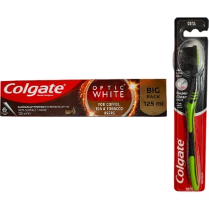 Optic White Kahve, Çay Ve Tütün Kullanıcıları Için Süper Clean Black Orta Diş Fırçası + Macun 125 Ml